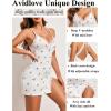 imageAvidlove Womens Lingerie Sexy Lace Babydoll V Neck Sleepwear Cotton Nightgowns for Women ChemiseCherry Print
