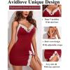 imageAvidlove Womens Lingerie Sexy Lace Babydoll V Neck Sleepwear Cotton Nightgowns for Women ChemiseCwine Red