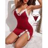 imageAvidlove Womens Lingerie Sexy Lace Babydoll V Neck Sleepwear Cotton Nightgowns for Women ChemiseCwine Red