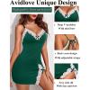 imageAvidlove Womens Lingerie Sexy Lace Babydoll V Neck Sleepwear Cotton Nightgowns for Women ChemiseGreen