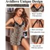 imageAvidlove Womens Lingerie Sexy Lace Babydoll V Neck Sleepwear Cotton Nightgowns for Women ChemiseLeopard
