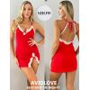 imageAvidlove Womens Lingerie Sexy Lace Babydoll V Neck Sleepwear Cotton Nightgowns for Women ChemiseRed