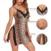 imageAvidlove Womens Lingerie Sexy Nightgown Milk Silk Sleepwear Lace Babydoll Chemise Side Slit Nightie with ThongAleopardcoffee