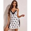 imageAvidlove Womens Lingerie Sexy Nightgown Milk Silk Sleepwear Lace Babydoll Chemise Side Slit Nightie with ThongBow Print