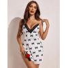 imageAvidlove Womens Lingerie Sexy Nightgown Milk Silk Sleepwear Lace Babydoll Chemise Side Slit Nightie with ThongBow Print