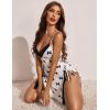 imageAvidlove Womens Lingerie Sexy Nightgown Milk Silk Sleepwear Lace Babydoll Chemise Side Slit Nightie with ThongBow Print