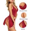 imageAvidlove Womens Lingerie Sexy Nightgown Milk Silk Sleepwear Lace Babydoll Chemise Side Slit Nightie with ThongDark Red