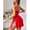 imageAvidlove Womens Lingerie Sexy Nightgown Milk Silk Sleepwear Lace Babydoll Chemise Side Slit Nightie with ThongRed