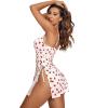 imageAvidlove Womens Lingerie Sexy Nightgown Milk Silk Sleepwear Lace Babydoll Chemise Side Slit Nightie with ThongStrawberry
