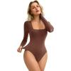 imageAvidlove Womens Long Sleeve Bodysuit Double Lined Square Neck Body Suit Tops Snap Closure SoftBrown
