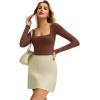 imageAvidlove Womens Long Sleeve Bodysuit Double Lined Square Neck Body Suit Tops Snap Closure SoftBrown