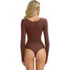 imageAvidlove Womens Long Sleeve Bodysuit Double Lined Square Neck Body Suit Tops Snap Closure SoftBrown