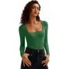 imageAvidlove Womens Long Sleeve Bodysuit Double Lined Square Neck Body Suit Tops Snap Closure SoftGreen