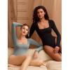 imageAvidlove Womens Long Sleeve Bodysuit Double Lined Square Neck Body Suit Tops Snap Closure SoftGrey