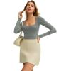 imageAvidlove Womens Long Sleeve Bodysuit Double Lined Square Neck Body Suit Tops Snap Closure SoftGrey