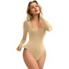 imageAvidlove Womens Long Sleeve Bodysuit Double Lined Square Neck Body Suit Tops Snap Closure SoftNude
