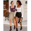 imageAvidlove Womens Long Sleeve Bodysuit Double Lined Square Neck Body Suit Tops Snap Closure SoftPurple