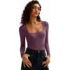 imageAvidlove Womens Long Sleeve Bodysuit Double Lined Square Neck Body Suit Tops Snap Closure SoftPurple