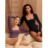 imageAvidlove Womens Long Sleeve Bodysuit Double Lined Square Neck Body Suit Tops Snap Closure SoftPurple