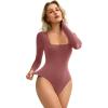 imageAvidlove Womens Long Sleeve Bodysuit Double Lined Square Neck Body Suit Tops Snap Closure SoftPurple Red