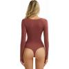 imageAvidlove Womens Long Sleeve Bodysuit Double Lined Square Neck Body Suit Tops Snap Closure SoftPurple Red