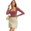 imageAvidlove Womens Long Sleeve Bodysuit Double Lined Square Neck Body Suit Tops Snap Closure SoftPurple Red