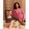 imageAvidlove Womens Long Sleeve Bodysuit Double Lined Square Neck Body Suit Tops Snap Closure SoftRose Red