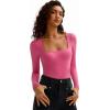 imageAvidlove Womens Long Sleeve Bodysuit Double Lined Square Neck Body Suit Tops Snap Closure SoftRose Red