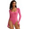 imageAvidlove Womens Long Sleeve Bodysuit Double Lined Square Neck Body Suit Tops Snap Closure SoftRose Red