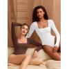 imageAvidlove Womens Long Sleeve Bodysuit Double Lined Square Neck Body Suit Tops Snap Closure SoftWhite