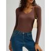 imageAvidlove Womens Long Sleeve Tops Sweetheart Neck Y2k Double Lined Bodysuit Top Fitted Basic Tee Going Out ShirtsBrown