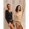 imageAvidlove Womens Long Sleeve Tops Sweetheart Neck Y2k Double Lined Bodysuit Top Fitted Basic Tee Going Out ShirtsKhaki