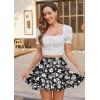 imageAvidlove Womens Pleated Skater Skirt Basic Casual High Waisted Ruffles Flared Mini Lingerie SkirtsBlack Flower
