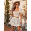 imageAvidlove Womens Pleated Skater Skirt Basic Casual High Waisted Ruffles Flared Mini Lingerie SkirtsWhite Flower