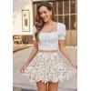 imageAvidlove Womens Pleated Skater Skirt Basic Casual High Waisted Ruffles Flared Mini Lingerie SkirtsWhite Flower