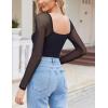 imageAvidlove Womens Square Neck Mesh Long Sleeve Bodysuit Shirts Ruched Body Suit Sexy Sheer Tops Date Night OutfitBlack
