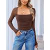 imageAvidlove Womens Square Neck Mesh Long Sleeve Bodysuit Shirts Ruched Body Suit Sexy Sheer Tops Date Night OutfitBrown
