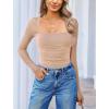 imageAvidlove Womens Square Neck Mesh Long Sleeve Bodysuit Shirts Ruched Body Suit Sexy Sheer Tops Date Night OutfitChampagne