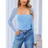 imageAvidlove Womens Square Neck Mesh Long Sleeve Bodysuit Shirts Ruched Body Suit Sexy Sheer Tops Date Night OutfitClear Blue