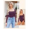 imageAvidlove Womens Square Neck Mesh Long Sleeve Bodysuit Shirts Ruched Body Suit Sexy Sheer Tops Date Night OutfitDark Purple