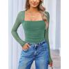 imageAvidlove Womens Square Neck Mesh Long Sleeve Bodysuit Shirts Ruched Body Suit Sexy Sheer Tops Date Night OutfitGrey Green