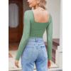 imageAvidlove Womens Square Neck Mesh Long Sleeve Bodysuit Shirts Ruched Body Suit Sexy Sheer Tops Date Night OutfitGrey Green