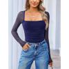 imageAvidlove Womens Square Neck Mesh Long Sleeve Bodysuit Shirts Ruched Body Suit Sexy Sheer Tops Date Night OutfitNavy Blue