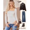 imageAvidlove Womens Square Neck Mesh Long Sleeve Bodysuit Shirts Ruched Body Suit Sexy Sheer Tops Date Night OutfitWhite