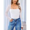 imageAvidlove Womens Square Neck Mesh Long Sleeve Bodysuit Shirts Ruched Body Suit Sexy Sheer Tops Date Night OutfitWhite