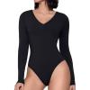 imageAvidlove Bodysuits for Women Long Sleeve V Neck Body Suit Bodysuit Double Lined Thong Body Suits Sexy TopsBlack