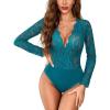 imageAvidlove Lace Bodysuit for Women Sexy Long Sleeve V Neck Body Suits Going Out Tops Snap Crotch One Piece Teddy LingerieBlue Green