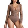 imageAvidlove Lace Bodysuit for Women Sexy Long Sleeve V Neck Body Suits Going Out Tops Snap Crotch One Piece Teddy LingerieBrown