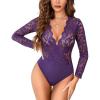 imageAvidlove Lace Bodysuit for Women Sexy Long Sleeve V Neck Body Suits Going Out Tops Snap Crotch One Piece Teddy LingeriePurple