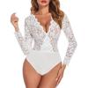 imageAvidlove Lace Bodysuit for Women Sexy Long Sleeve V Neck Body Suits Going Out Tops Snap Crotch One Piece Teddy LingerieWhite